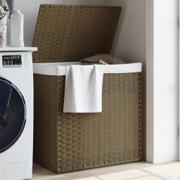 Flettet polyrattan-vasketøjskurv med låg og to sektioner
